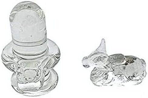 Natural Crystal Sphatik Shivling with Nandi for Puja, Table-Home Decor, Car Dashboard and Gift (Size 5cm Approx) in Saudi Arabia