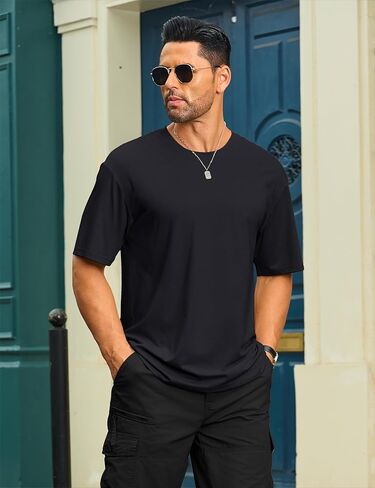 Cotrasen Men's T-Shirt Curve Hem UPF 50+ Moisture Wicking Cooling Short Sleeve Casual Slightly Loose Solid Basic Tee Tops in Kuwait