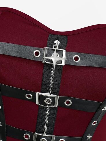 DRESSFO Womens Gothic Victorian Star Zipper PU Strap Buckle Grommet A Line Backless Sleeveless Tank Dress in Saudi Arabia