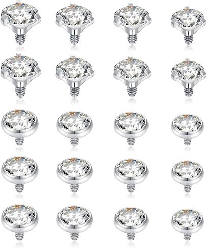 Akeoqi 20Pcs Dermal Anchor Tops 16G Surgical Steel Micro Dermal Piercing Jewelry CZ Ball Star Square Heart Triangle Shaped Internally Threaded Dermal Piercings for Women Men 2.5mm 3mm 4mm 5mm in Kuwait