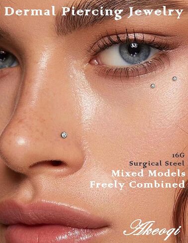 Akeoqi 20Pcs Dermal Anchor Tops 16G Surgical Steel Micro Dermal Piercing Jewelry CZ Ball Star Square Heart Triangle Shaped Internally Threaded Dermal Piercings for Women Men 2.5mm 3mm 4mm 5mm in Kuwait