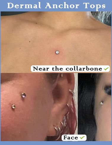 Akeoqi 20Pcs Dermal Anchor Tops 16G Surgical Steel Micro Dermal Piercing Jewelry CZ Ball Star Square Heart Triangle Shaped Internally Threaded Dermal Piercings for Women Men 2.5mm 3mm 4mm 5mm in Kuwait