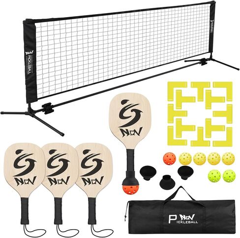 NQV Pickleball Set with Net,10FT Half Court Size Pickleball Net Portable Outdoor Indoor Driveway Home+4 Wood Paddles+4 Pickle Balls+4 Ball Retrievers, Pickleball Set for Adults Kids Beginners Pros in Kuwait