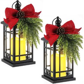 ROCEEI 3 Pcs Christmas Decorative Lantern with Ornaments LED Flickering Flameless Candle 14 Inch Antiqued Vintage Lantern Hanging Lantern Indoor Outdoor Christmas Centerpieces for Tables Holiday Decor in Saudi Arabia