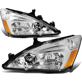 Auto Dynasty Headlights Assembly Compatible with 2003-2007 Honda Accord, Driver Left Side Halogen Headlamps Replacement, OE Style HO2502120, Chrome Housing Amber Corner in Saudi Arabia