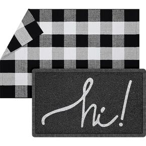 Geelin 2 Pcs Hello Doormat 30'' x 18'' Rustic Buffalo Outdoor Rug 43'' x 27.5'' Door Mats for Front Door Farmhouse Outdoor Doormats for Indoor Outside Entryway in Kuwait