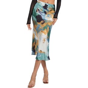 Women Long Satin Skirt Silk Elegant High Waist Cocktail Party Wedding Flared A-Line Midi Skirts in Kuwait