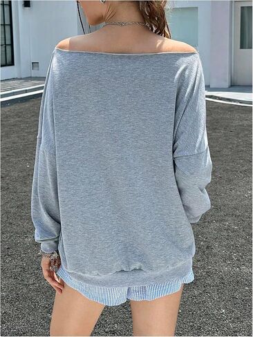 SHENHE Women's Off Shoulder Oversized Graphic Sweatshirt Vintage Preppy Sweatshirt Pullover in Saudi Arabia