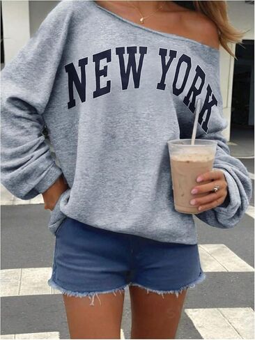 SHENHE Women's Off Shoulder Oversized Graphic Sweatshirt Vintage Preppy Sweatshirt Pullover in Saudi Arabia