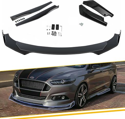x xotic tech Front Bumper Lip Spoiler + Side Skirt Splitter + Rear Bumper Lip Wrap Splitter Canard Car Body Kits + Black Adjustable 10"-13" Support Rods Compatible with Ford Fusion Fiesta Focus in Saudi Arabia