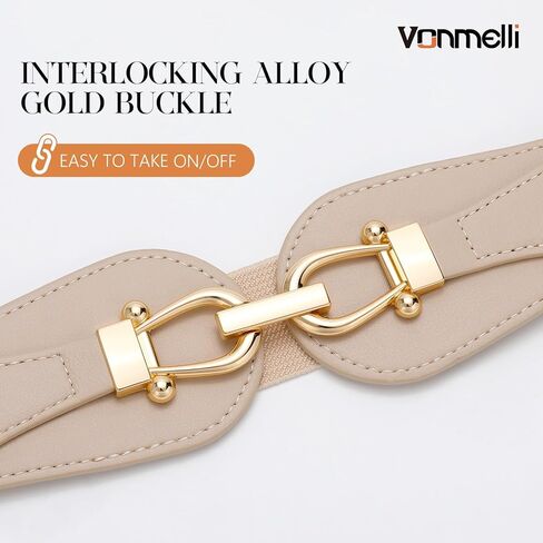 أحزمة مرنة واسعة من VONMELLI للنساء، حزام خصر للسيدات قابل للتمدد، مشبك ذهبي أنيق، أحزمة نسائية سميكة عتيقة للفستان in Kuwait