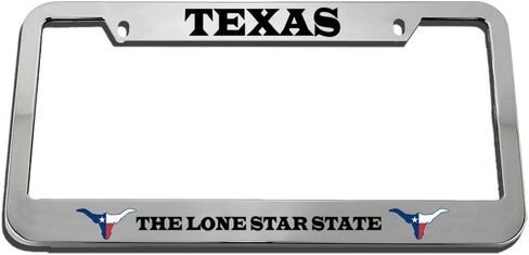 حامل بطاقات السيارة بإطار لوحة ترخيص معدني من الزنك من Texas The Lone Star State - كروم بفتحتين in Kuwait