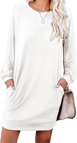 PrinStory Women's Casual Sweater Dresses Fall Winter Crewneck Loose Fit Pullover Tunic Dress with Side Pockets for Work S-4XL in Kuwait