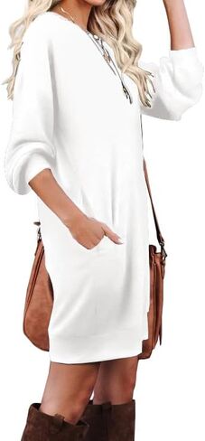 PrinStory Women's Casual Sweater Dresses Fall Winter Crewneck Loose Fit Pullover Tunic Dress with Side Pockets for Work S-4XL in Kuwait