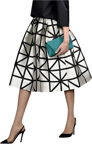SOLY HUX Women's Midi Skirt Plaid Geometric High Waisted A Line Flared Casual Skirts in Saudi Arabia