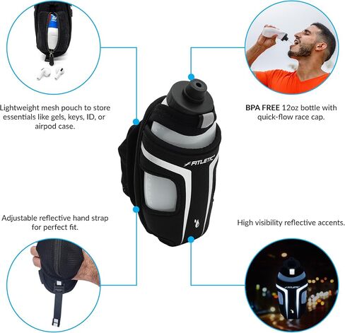 Fitletic HydraPocket Handheld Water Bottle Carrier (Black) in Saudi Arabia