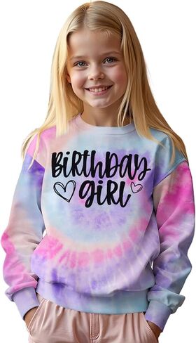 BOUTIKOME Birthday Sweatshirts Girls Toddler Kid Tie Dye Long Sleeve Shirt B-day Outfits Gifts Party Pullover Fall Tops 3-10Y in Saudi Arabia
