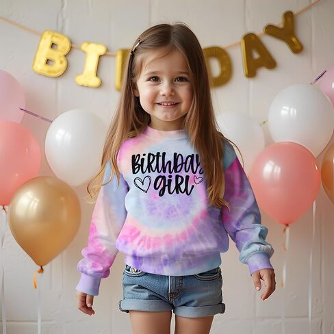 BOUTIKOME Birthday Sweatshirts Girls Toddler Kid Tie Dye Long Sleeve Shirt B-day Outfits Gifts Party Pullover Fall Tops 3-10Y in Saudi Arabia
