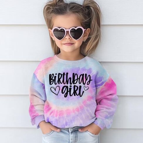 BOUTIKOME Birthday Sweatshirts Girls Toddler Kid Tie Dye Long Sleeve Shirt B-day Outfits Gifts Party Pullover Fall Tops 3-10Y in Saudi Arabia