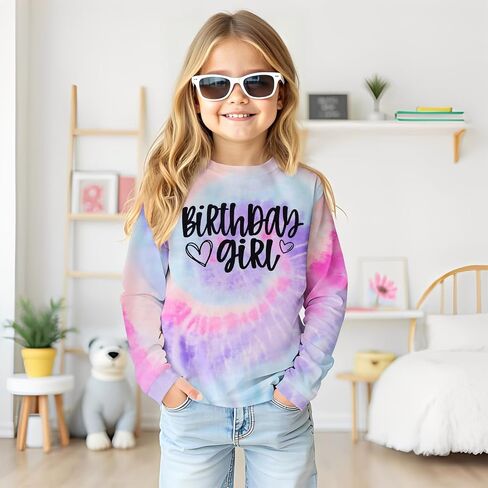 BOUTIKOME Birthday Sweatshirts Girls Toddler Kid Tie Dye Long Sleeve Shirt B-day Outfits Gifts Party Pullover Fall Tops 3-10Y in Saudi Arabia