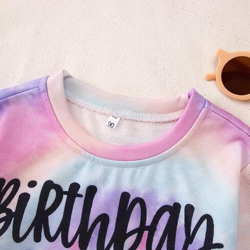 BOUTIKOME Birthday Sweatshirts Girls Toddler Kid Tie Dye Long Sleeve Shirt B-day Outfits Gifts Party Pullover Fall Tops 3-10Y in Saudi Arabia