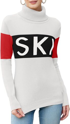 LCXWFE Womens Ski Sweaters Color Block Long Sleeve Turtleneck Pullover Sweater Trendy Knitwear Tops in Saudi Arabia