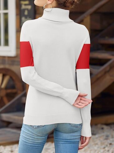 LCXWFE Womens Ski Sweaters Color Block Long Sleeve Turtleneck Pullover Sweater Trendy Knitwear Tops in Saudi Arabia