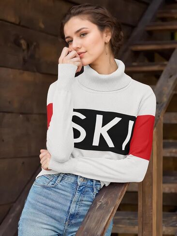 LCXWFE Womens Ski Sweaters Color Block Long Sleeve Turtleneck Pullover Sweater Trendy Knitwear Tops in Saudi Arabia
