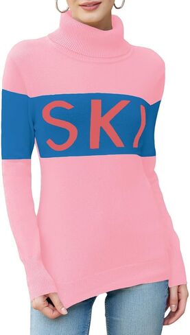LCXWFE Womens Ski Sweaters Color Block Long Sleeve Turtleneck Pullover Sweater Trendy Knitwear Tops in Saudi Arabia