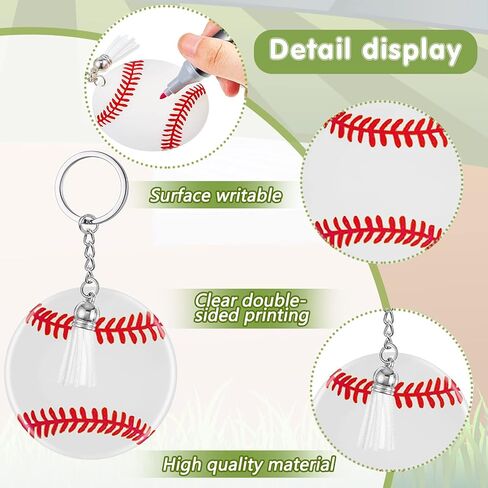 Taiyin 20 Pcs Softball Baseball Acrylic Keychain Blanks Acrylic Keychain with Tassel,Softball Party Gifts for Team(Softball) in Kuwait
