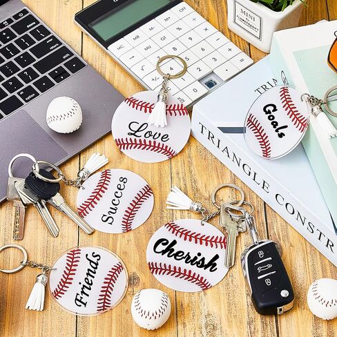 Taiyin 20 Pcs Softball Baseball Acrylic Keychain Blanks Acrylic Keychain with Tassel,Softball Party Gifts for Team(Softball) in Kuwait