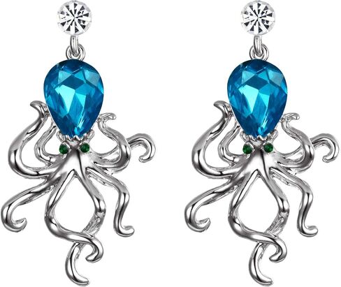 EVER FAITH Women's Rhinestone Crystal Little Octopus Animal Dangle Earrings Silver-Tone in Saudi Arabia