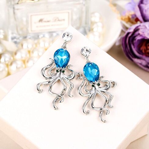 EVER FAITH Women's Rhinestone Crystal Little Octopus Animal Dangle Earrings Silver-Tone in Saudi Arabia