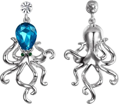 EVER FAITH Women's Rhinestone Crystal Little Octopus Animal Dangle Earrings Silver-Tone in Saudi Arabia