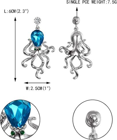 EVER FAITH Women's Rhinestone Crystal Little Octopus Animal Dangle Earrings Silver-Tone in Saudi Arabia
