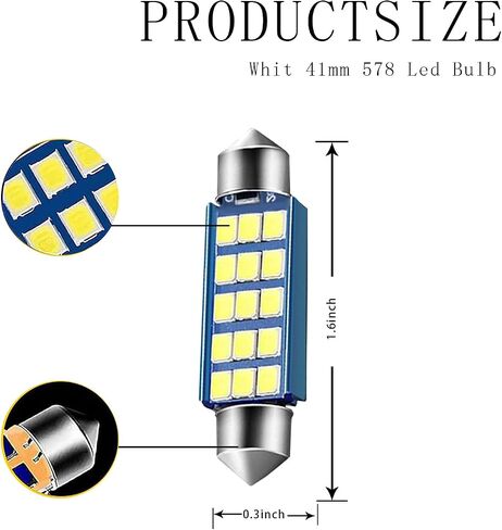 4 قطع مصابيح داخلية للسيارة، 1200LM 6000K مصابيح LED داخلية لخريطة القبة، 2835 شريحة 578 لمبة LED، 211-2 212-2 569 6411 6451 41 مم 42 مم، عالمية للسيارات (أزرق) in Kuwait