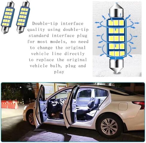 4 قطع مصابيح داخلية للسيارة، 1200LM 6000K مصابيح LED داخلية لخريطة القبة، 2835 شريحة 578 لمبة LED، 211-2 212-2 569 6411 6451 41 مم 42 مم، عالمية للسيارات (أزرق) in Kuwait