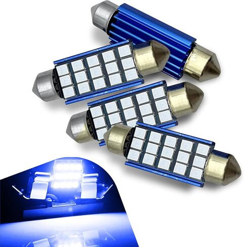 4 قطع مصابيح داخلية للسيارة، 1200LM 6000K مصابيح LED داخلية لخريطة القبة، 2835 شريحة 578 لمبة LED، 211-2 212-2 569 6411 6451 41 مم 42 مم، عالمية للسيارات (أزرق) in Kuwait
