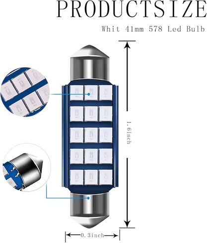 4 قطع مصابيح داخلية للسيارة، 1200LM 6000K مصابيح LED داخلية لخريطة القبة، 2835 شريحة 578 لمبة LED، 211-2 212-2 569 6411 6451 41 مم 42 مم، عالمية للسيارات (أزرق) in Kuwait