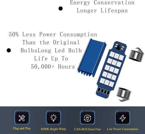 4 قطع مصابيح داخلية للسيارة، 1200LM 6000K مصابيح LED داخلية لخريطة القبة، 2835 شريحة 578 لمبة LED، 211-2 212-2 569 6411 6451 41 مم 42 مم، عالمية للسيارات (أزرق) in Kuwait