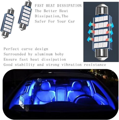 4 قطع مصابيح داخلية للسيارة، 1200LM 6000K مصابيح LED داخلية لخريطة القبة، 2835 شريحة 578 لمبة LED، 211-2 212-2 569 6411 6451 41 مم 42 مم، عالمية للسيارات (أزرق) in Kuwait