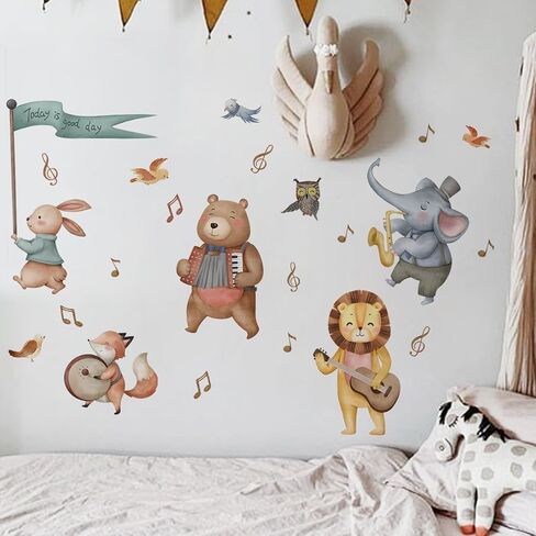 Jungle Baby Animals Wall Decals Elephant Bear Lion Safari Animals Forest Playing Musical Notes Wall Stickers Removable Peel and Stick Baby Nursery Kids Room Daycare Wall Decor in Saudi Arabia