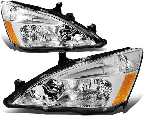 Auto Dynasty Headlights Assembly Compatible with 2003-2007 Honda Accord, Driver Left Side Halogen Headlamps Replacement, OE Style HO2502120, Chrome Housing Amber Corner in Saudi Arabia