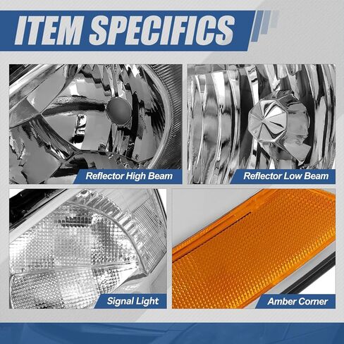 Auto Dynasty Headlights Assembly Compatible with 2003-2007 Honda Accord, Driver Left Side Halogen Headlamps Replacement, OE Style HO2502120, Chrome Housing Amber Corner in Saudi Arabia