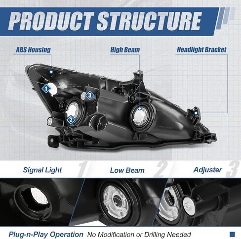 Auto Dynasty Headlights Assembly Compatible with 2003-2007 Honda Accord, Driver Left Side Halogen Headlamps Replacement, OE Style HO2502120, Chrome Housing Amber Corner in Saudi Arabia