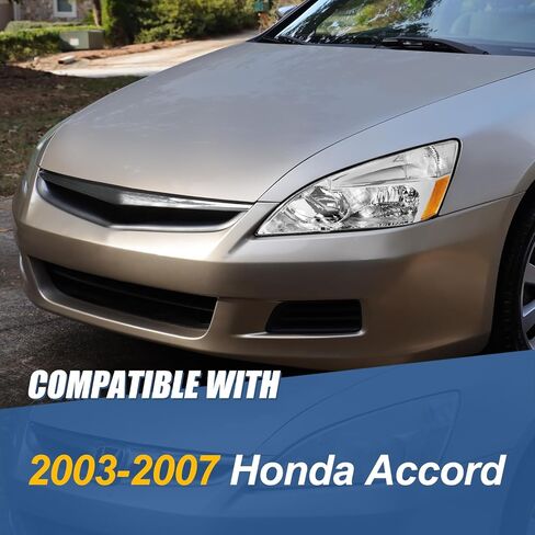 Auto Dynasty Headlights Assembly Compatible with 2003-2007 Honda Accord, Driver Left Side Halogen Headlamps Replacement, OE Style HO2502120, Chrome Housing Amber Corner in Saudi Arabia