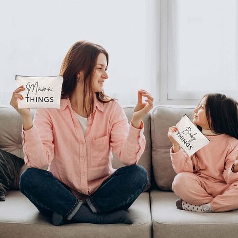 Mama and Baby Bag Set Canvas Pouch Set Keepsake for New Mothers Travel Toiletry Bag for Baby Stuff, Mother's Day Gifts, Set of 2 in Kuwait