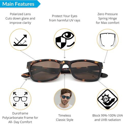 J+S Mission Mark II Rectangle Polarized Sunglasses for Men | Spring Hinge Frame | Polarized 100% UV 400 | Medium-Small Fit in Saudi Arabia