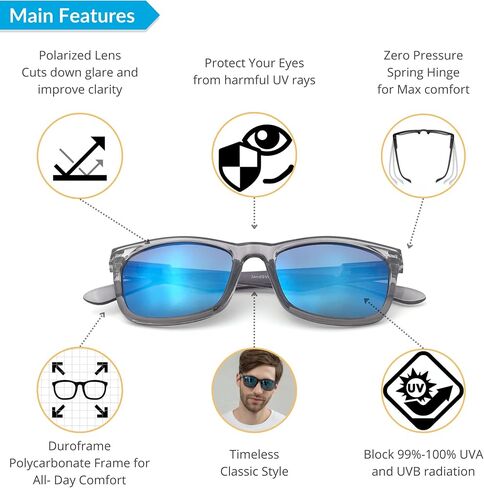 J+S Mission Mark II Rectangle Polarized Sunglasses for Men | Spring Hinge Frame | Polarized 100% UV 400 | Medium-Small Fit in Saudi Arabia