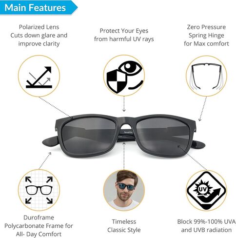 نظارات شمسية J+S Mission Mark II مستطيلة مستقطبة للرجال | إطار مفصلي زنبركي | مستقطبة 100% UV 400 | مقاس متوسط-صغير in Kuwait